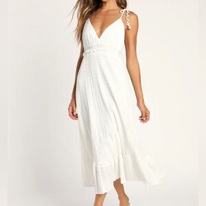 Lulus White Smocked Tie-Strap Midi Dress
